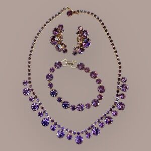 Vintage 50s Albert Weiss Purple Austrian Rhinestones Jewelry Set w/ Coro Box!